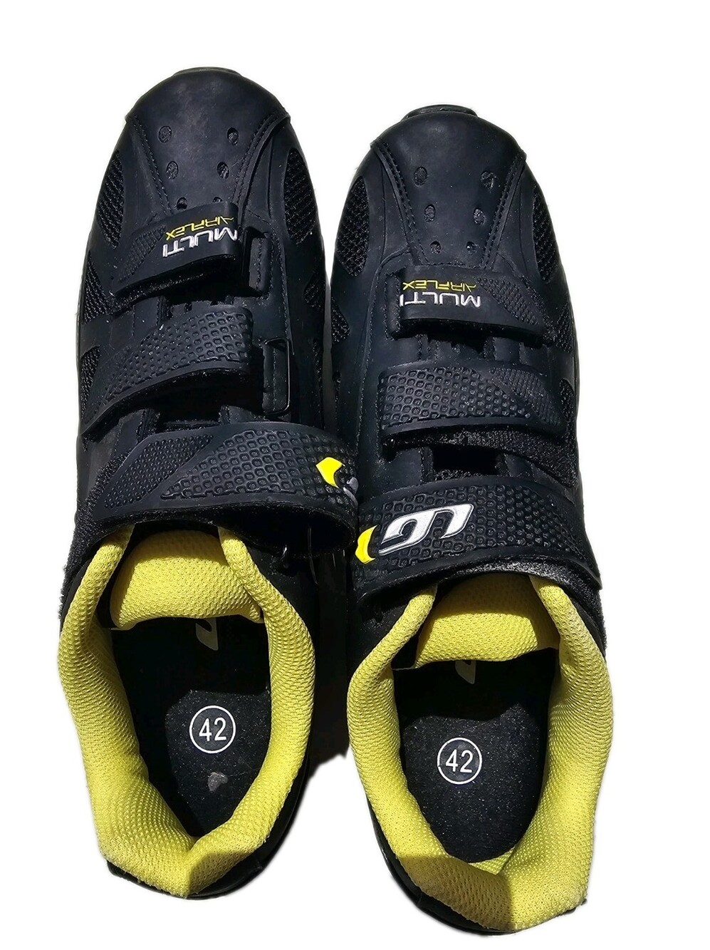 Louis Garneau Multi Air Flex Cycling Shoes EU 42 Black Yellow 3 Strap Road Bike